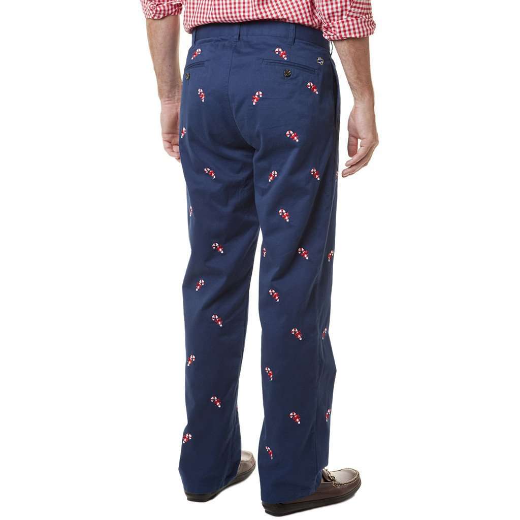 Mariner Pants in Atlantic With Embroidered Candy Canes by Castaway Clothing - Country Club Prep