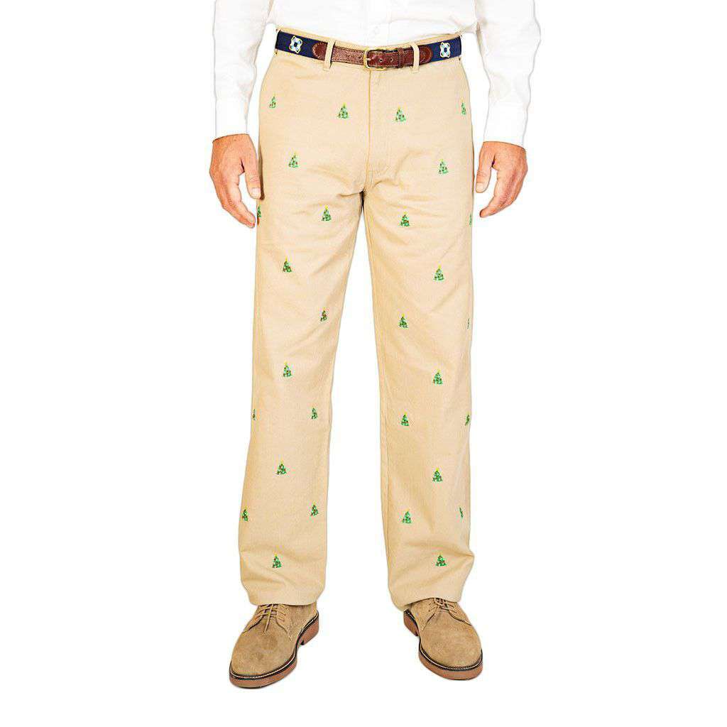 Mariner Pants in British Khaki with Christmas Tree by Castaway Clothing - Country Club Prep