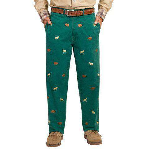 Mariner Pants in Hunter Green with Bull and Bear by Castaway Clothing - Country Club Prep