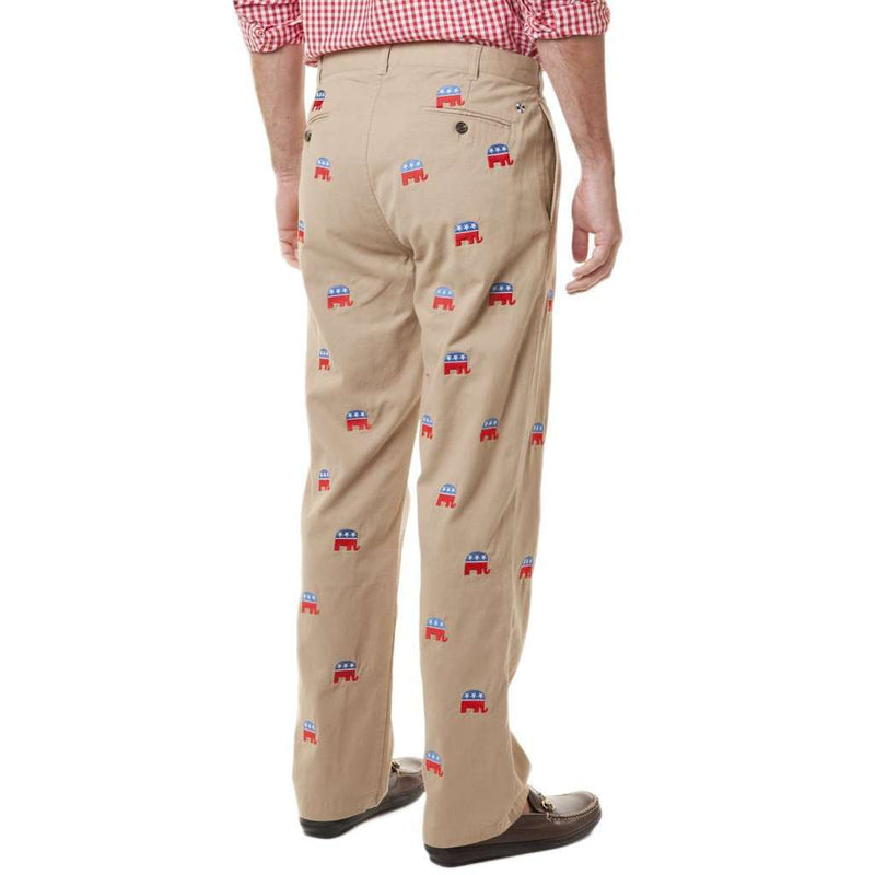 Mariner Pants in Tan with Republican Elephants by Castaway Clothing - Country Club Prep