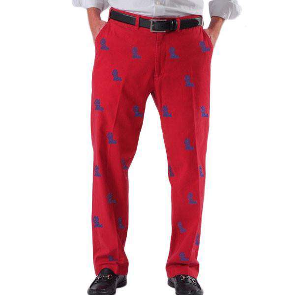 Ole Miss Logo Stadium Pants in Red by Pennington & Bailes - Country Club Prep