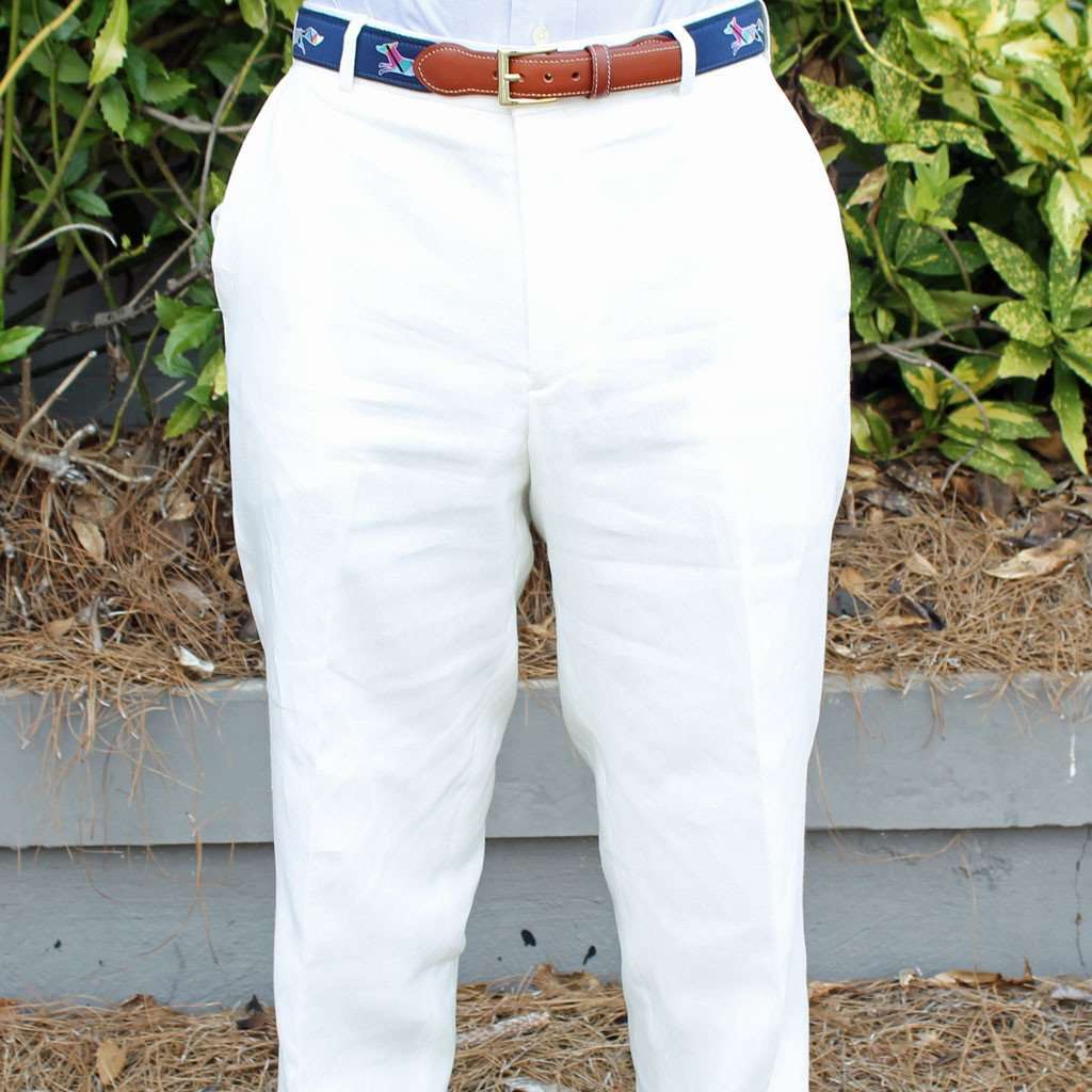 Rugby Plain-front Pant in White Linen by Country Club Prep - Country Club Prep