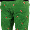 Wide Wale Corduroy Pants in Evergreen with Embroidered Candy Canes by Castaway Clothing - Country Club Prep