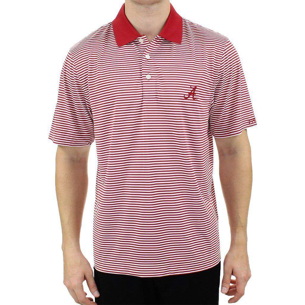 Alabama Drytec Trevor Stripe Polo in Crimson and White by Cutter & Buck - Country Club Prep