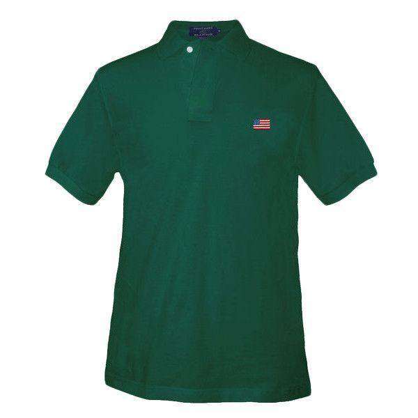 American Flag Needlepoint Polo Shirt in Hunter by Smathers & Branson - Country Club Prep
