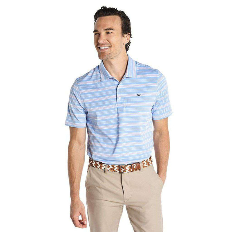 Armstrong Three Color Stripe Polo in Jake Blue by Vineyard Vines - Country Club Prep