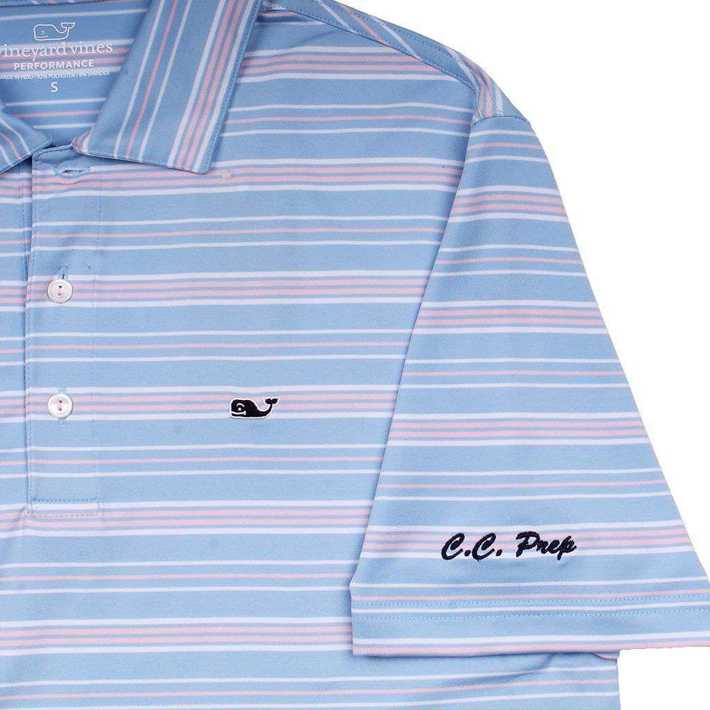 Armstrong Three Color Stripe Polo in Jake Blue by Vineyard Vines - Country Club Prep