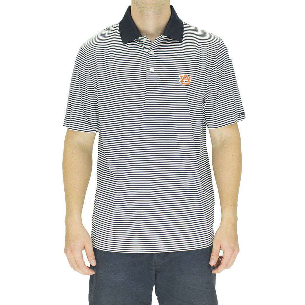 Auburn Drytec Trevor Stripe Polo in Navy and White by Cutter & Buck - Country Club Prep