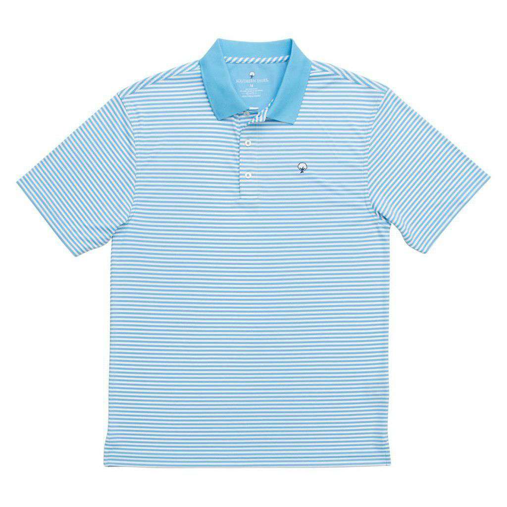 Augusta Stripe Performance Polo in Alaskan Blue by The Southern Shirt Co. - Country Club Prep
