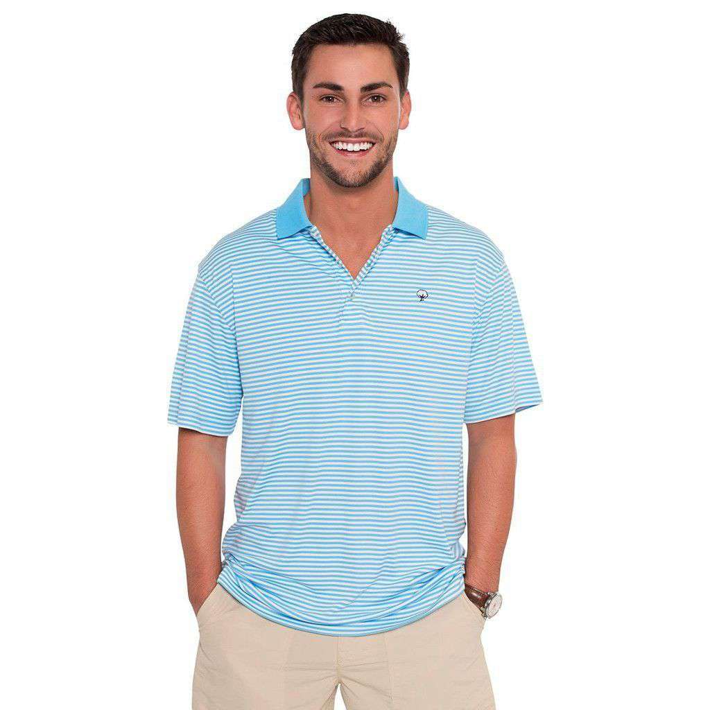 Augusta Stripe Performance Polo in Alaskan Blue by The Southern Shirt Co. - Country Club Prep
