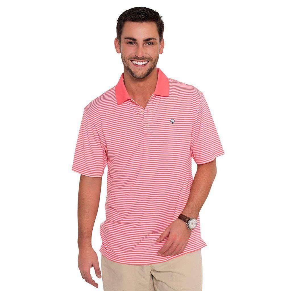 Augusta Stripe Performance Polo in Sugar Coral by The Southern Shirt Co. - Country Club Prep