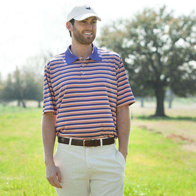 Bermuda Performance Golf Polo in Purple and Orange Stripes by Southern Marsh - Country Club Prep