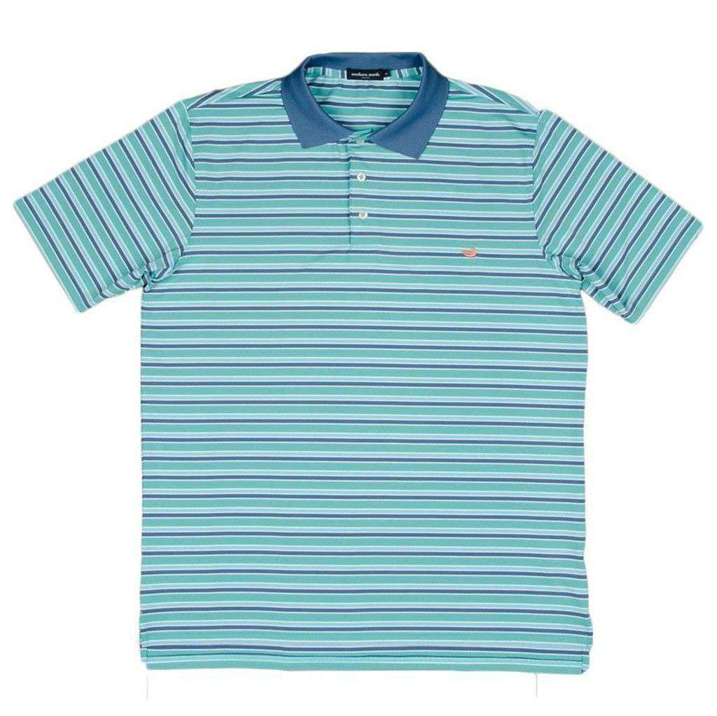 Bermuda Performance Golf Polo in Teal and Slate Stripes by Southern Marsh - Country Club Prep