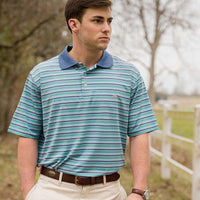 Bermuda Performance Golf Polo in Teal and Slate Stripes by Southern Marsh - Country Club Prep
