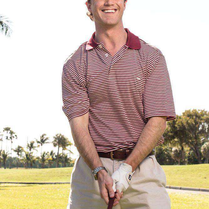 Bermuda Performance Polo in Crimson and White Stripe by Southern Marsh - Country Club Prep