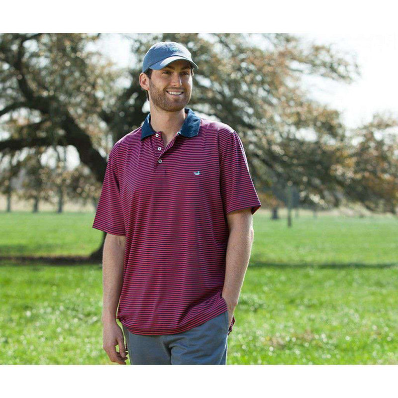Bermuda Performance Polo in Pink and Navy Stripe by Southern Marsh - Country Club Prep