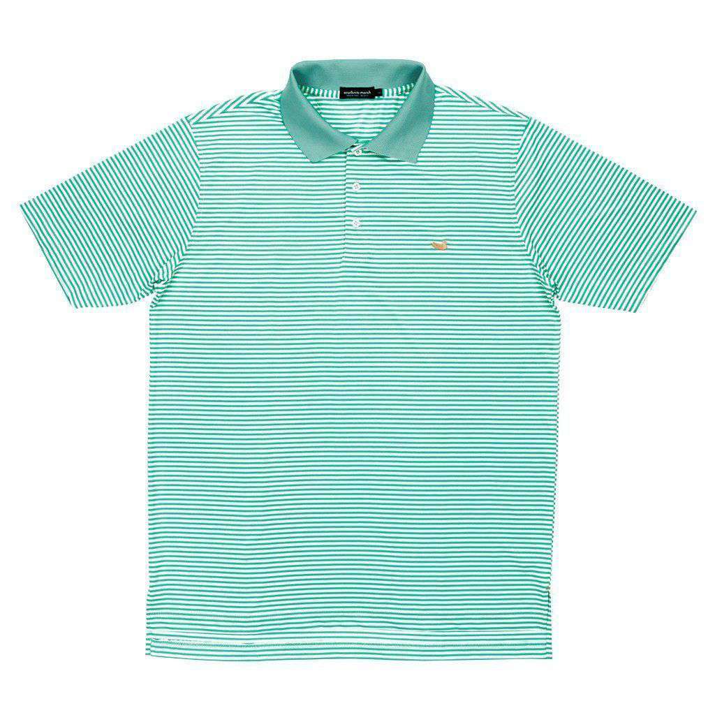 Bermuda Stripe Polo in Bimini Green and White by Southern Marsh - Country Club Prep