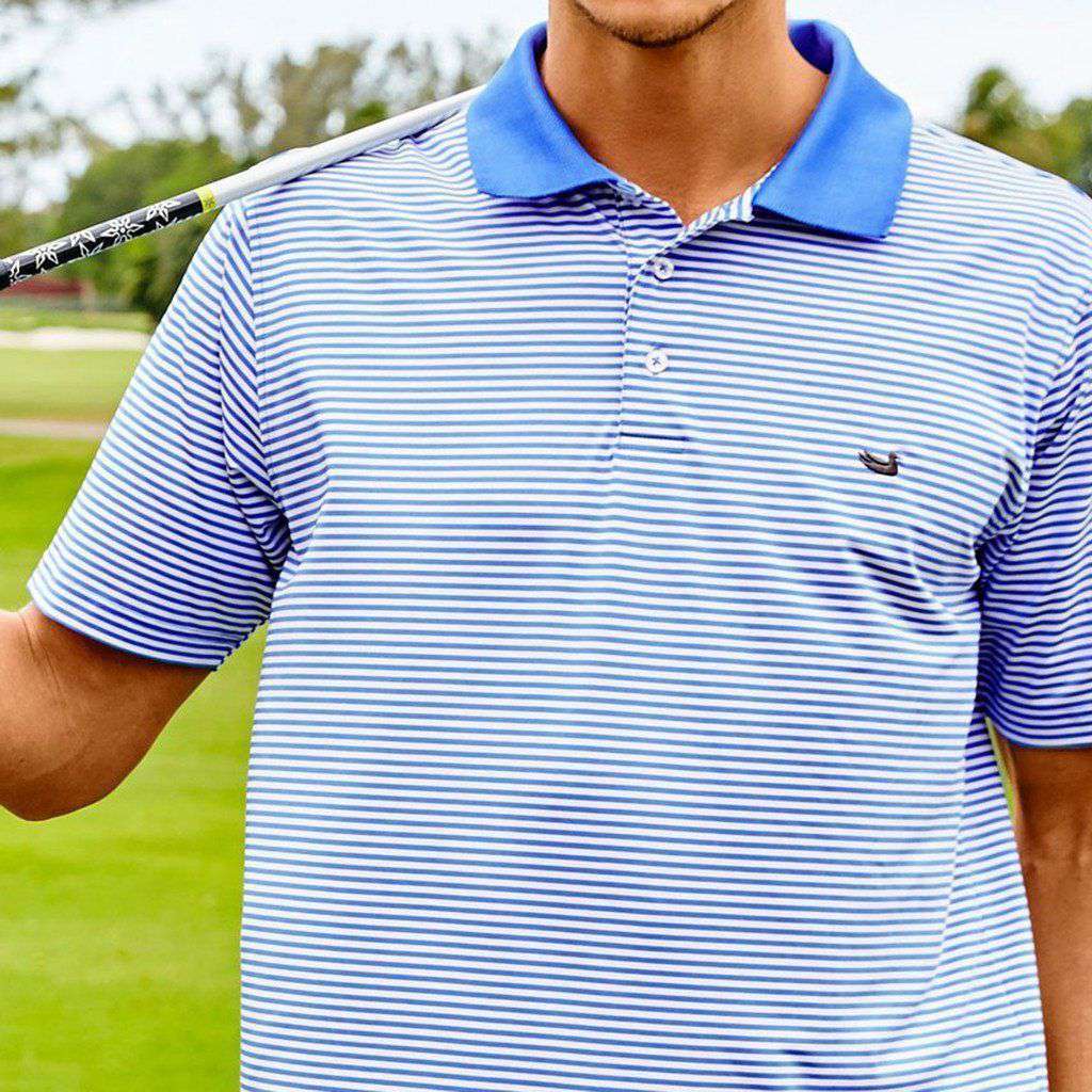 Bermuda Stripe Polo in Breaker Blue and White by Southern Marsh - Country Club Prep