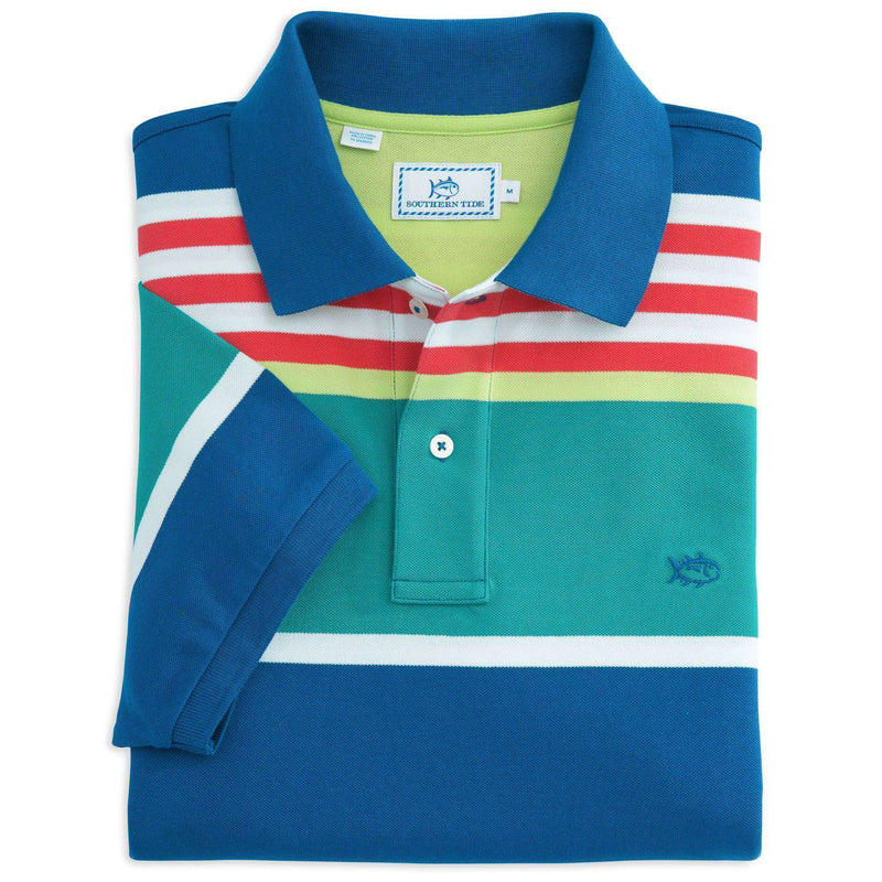 Bold Stripe Coastal Skipjack Polo in Atlas Green by Southern Tide - Country Club Prep