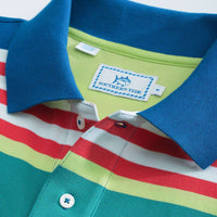 Bold Stripe Coastal Skipjack Polo in Atlas Green by Southern Tide - Country Club Prep