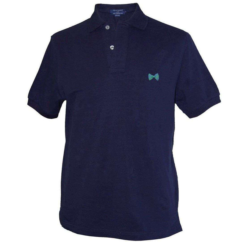 Bowtie Needlepoint Polo Shirt in Navy Blue by Smathers & Branson - Country Club Prep