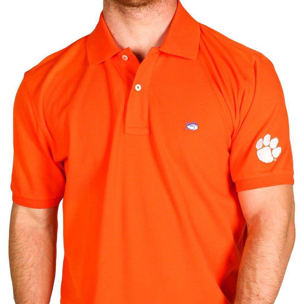 Clemson University Collegiate Skipjack Polo in Endzone Orange by Southern Tide - Country Club Prep