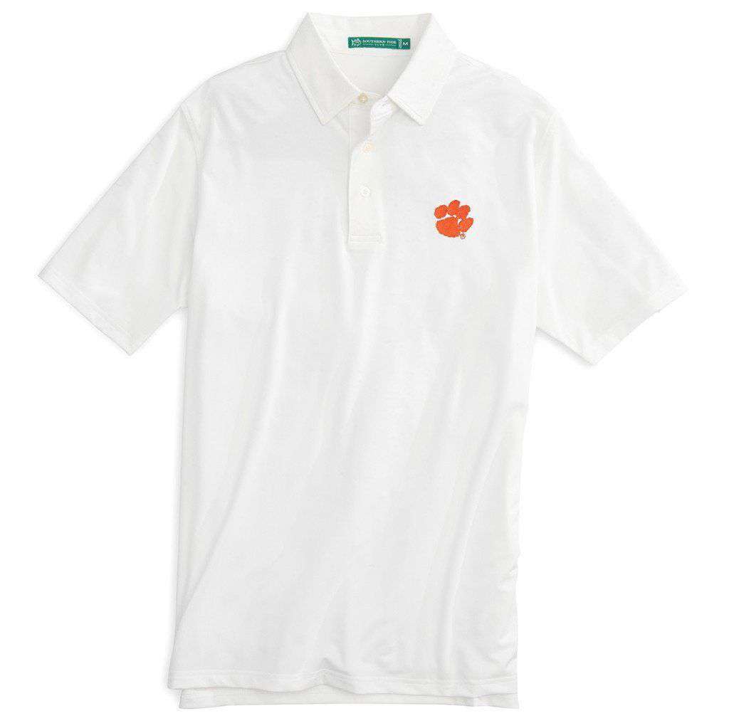 Clemson University Gameday Driver Performance Polo in Classic White by Southern Tide - Country Club Prep