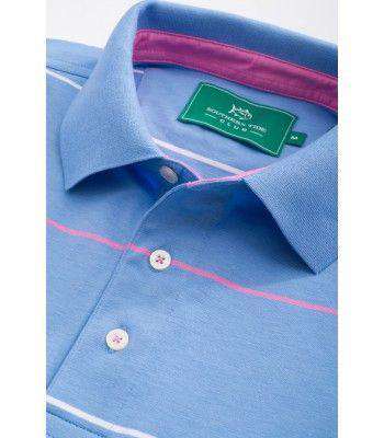 Coastal Pines Breton Stripe Polo in Cool Water Blue by Southern Tide - Country Club Prep