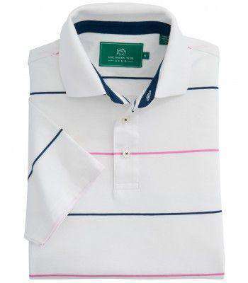 Coastal Pines Breton Stripe Polo in White by Southern Tide - Country Club Prep