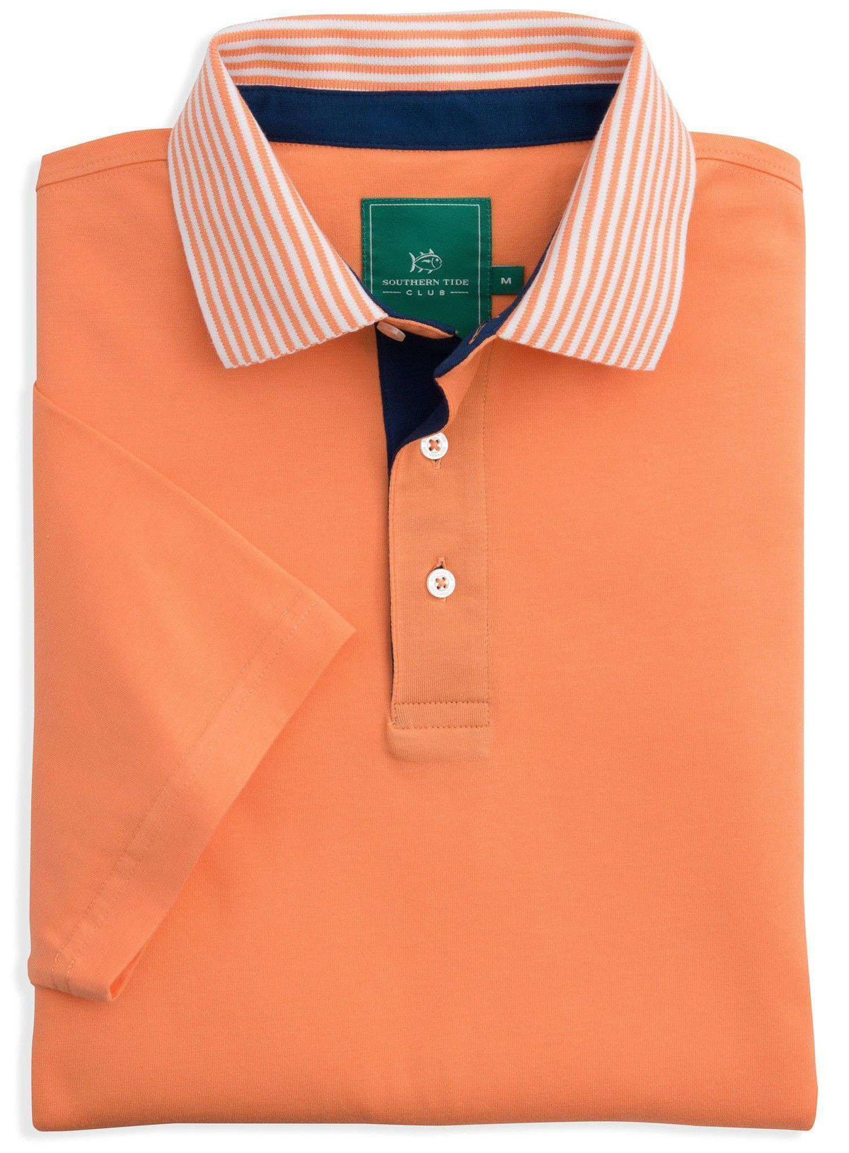 Coastal Pines Striped Collar Club Polo in Nautical Orange by Southern Tide - Country Club Prep