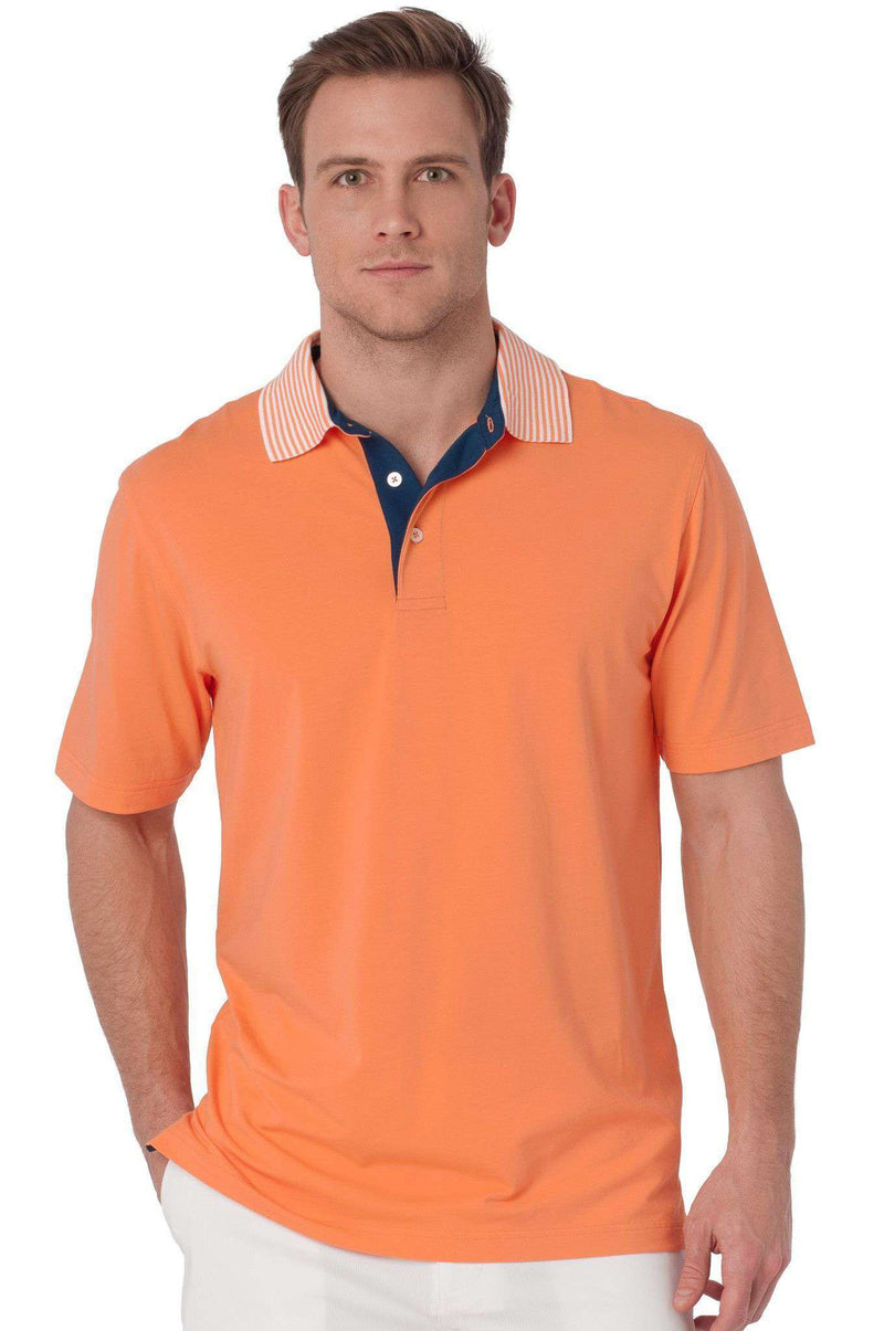 Coastal Pines Striped Collar Club Polo in Nautical Orange by Southern Tide - Country Club Prep