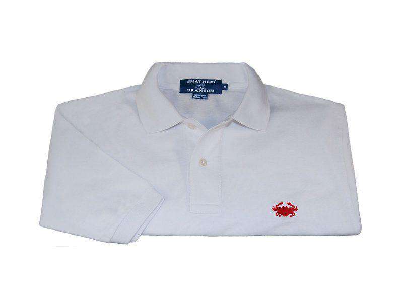 Crab Needlepoint Polo Shirt in White by Smathers & Branson - Country Club Prep