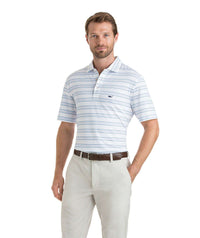 Custom Bowie Stripe Performance Polo in White Cap by Vineyard Vines - Country Club Prep