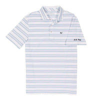 Custom Bowie Stripe Performance Polo in White Cap by Vineyard Vines - Country Club Prep