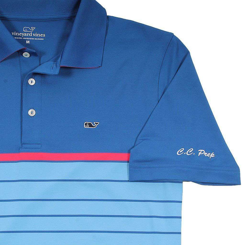 Custom Bristol Stripe Performance Polo in Kingfisher by Vineyard Vines - Country Club Prep