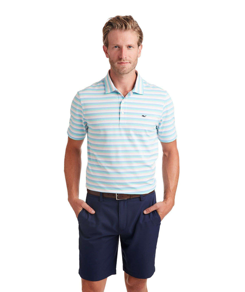 Custom Gill Stripe Sankaty Performance Polo in Jake Blue by Vineyard Vines - Country Club Prep