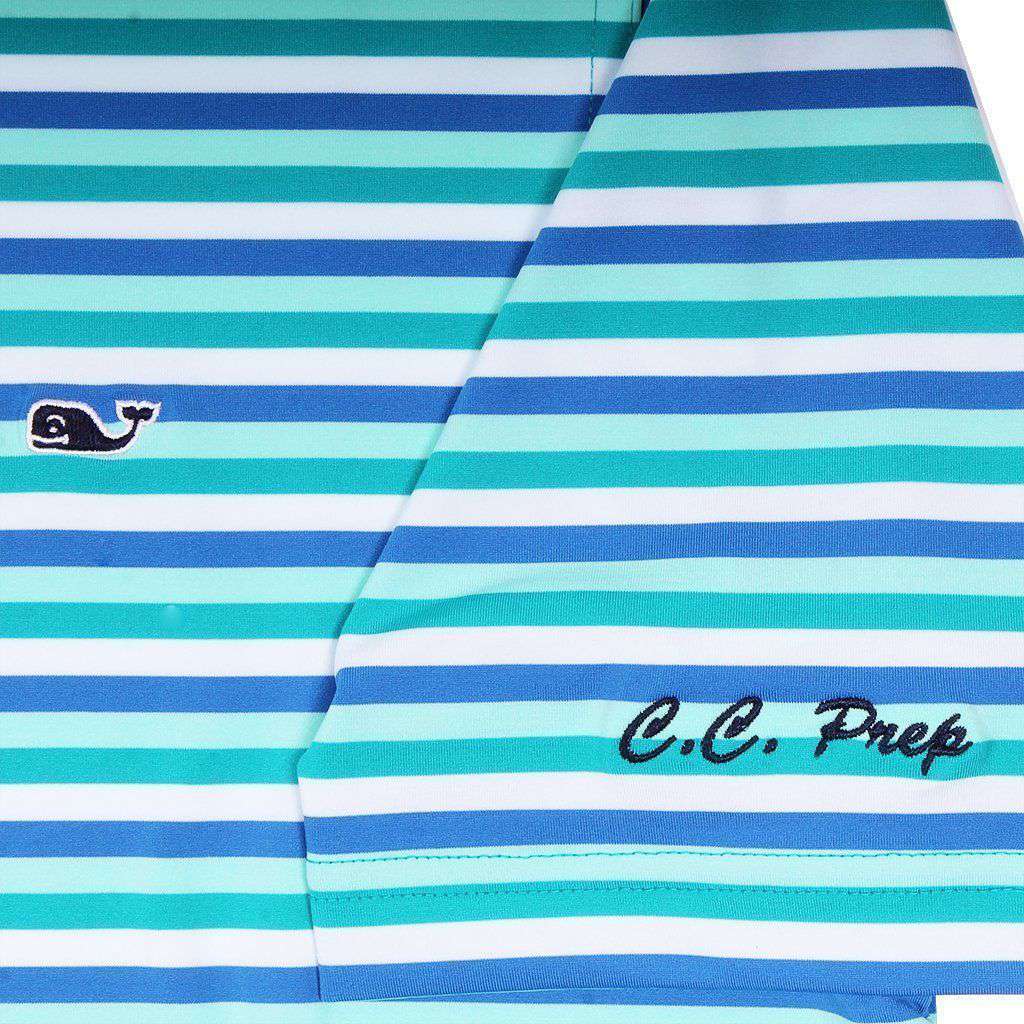 Custom Gill Stripe Sankaty Performance Polo in Turquoise Sea by Vineyard Vines - Country Club Prep