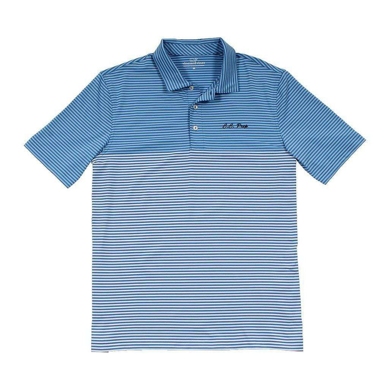 Custom Newport Stripe Performance Polo in Hull Blue by Vineyard Vines - Country Club Prep