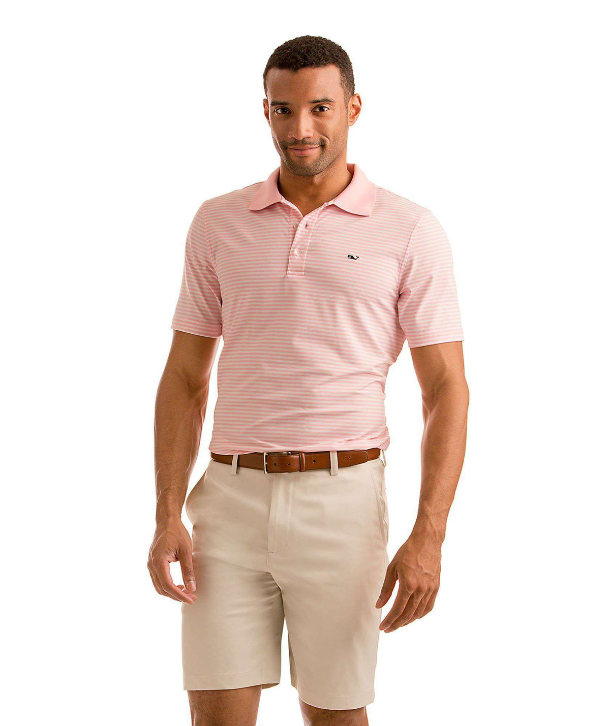 Custom Porter Stripe Performance Polo in Hibiscus by Vineyard Vines - Country Club Prep