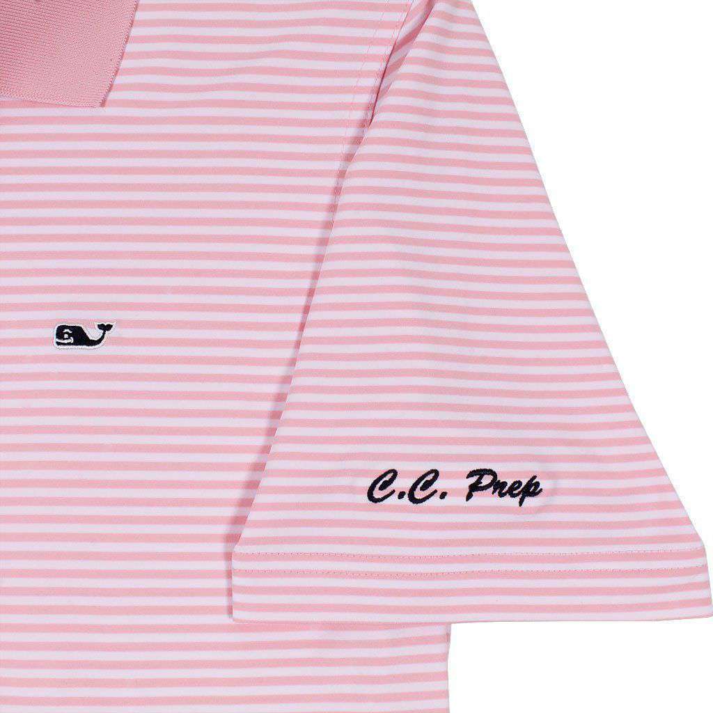 Custom Porter Stripe Performance Polo in Hibiscus by Vineyard Vines - Country Club Prep