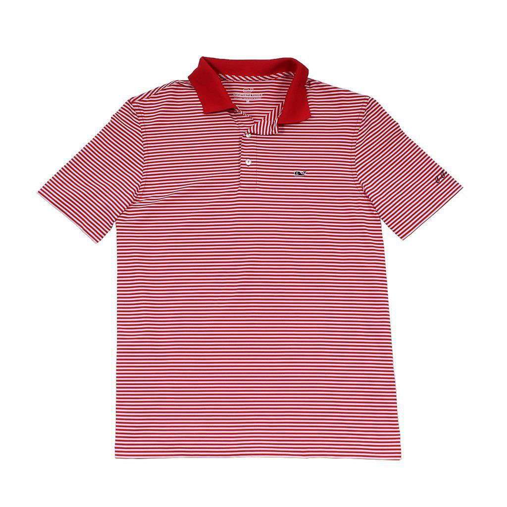 Custom Porter Stripe Performance Polo in Lighthouse Red by Vineyard Vines - Country Club Prep