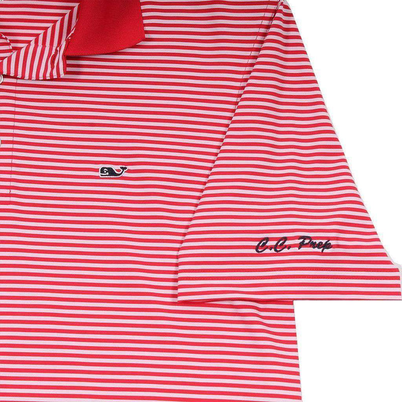 Custom Porter Stripe Performance Polo in Lighthouse Red by Vineyard Vines - Country Club Prep