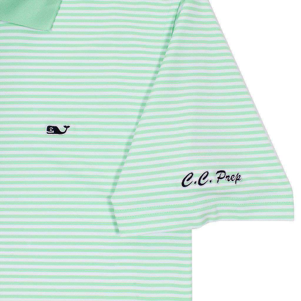 Custom Porter Stripe Performance Polo in Mint Spring by Vineyard Vines - Country Club Prep