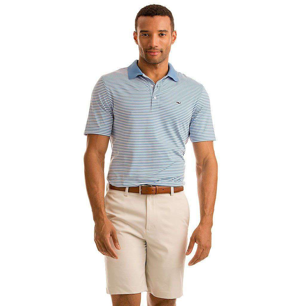 Custom Porter Stripe Performance Polo in Ocean Breeze by Vineyard Vines - Country Club Prep