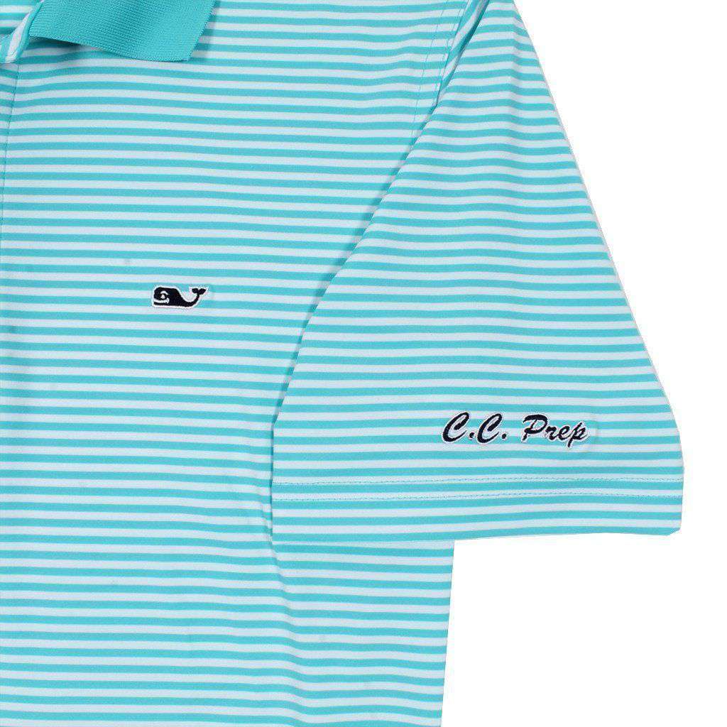 Custom Porter Stripe Performance Polo in Turquoise by Vineyard Vines - Country Club Prep