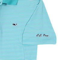 Custom Porter Stripe Performance Polo in Turquoise by Vineyard Vines - Country Club Prep