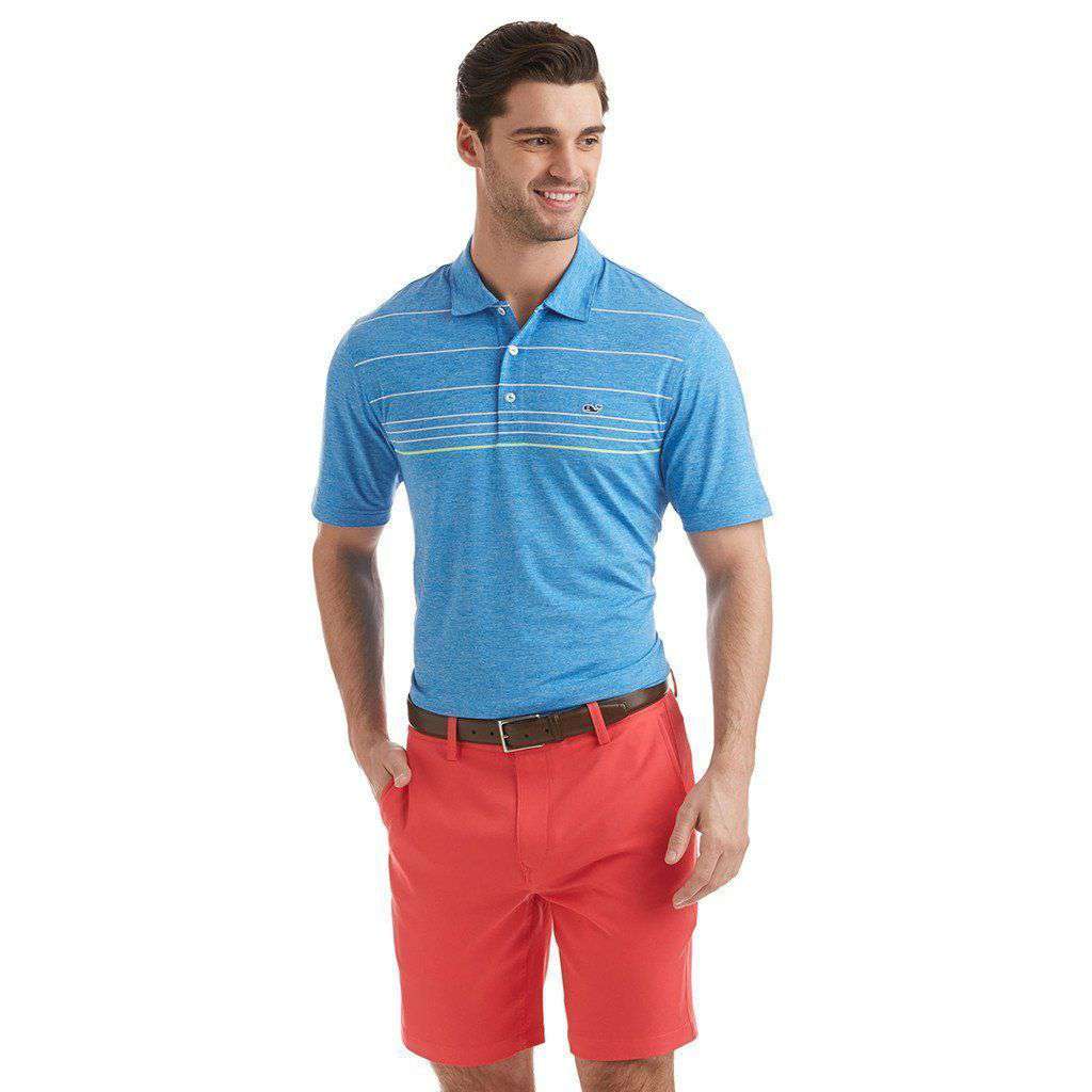 Custom Simsbury Stripe Performance Polo in Azure Blue by Vineyard Vines - Country Club Prep