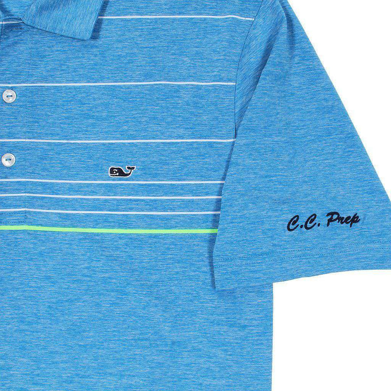 Custom Simsbury Stripe Performance Polo in Azure Blue by Vineyard Vines - Country Club Prep