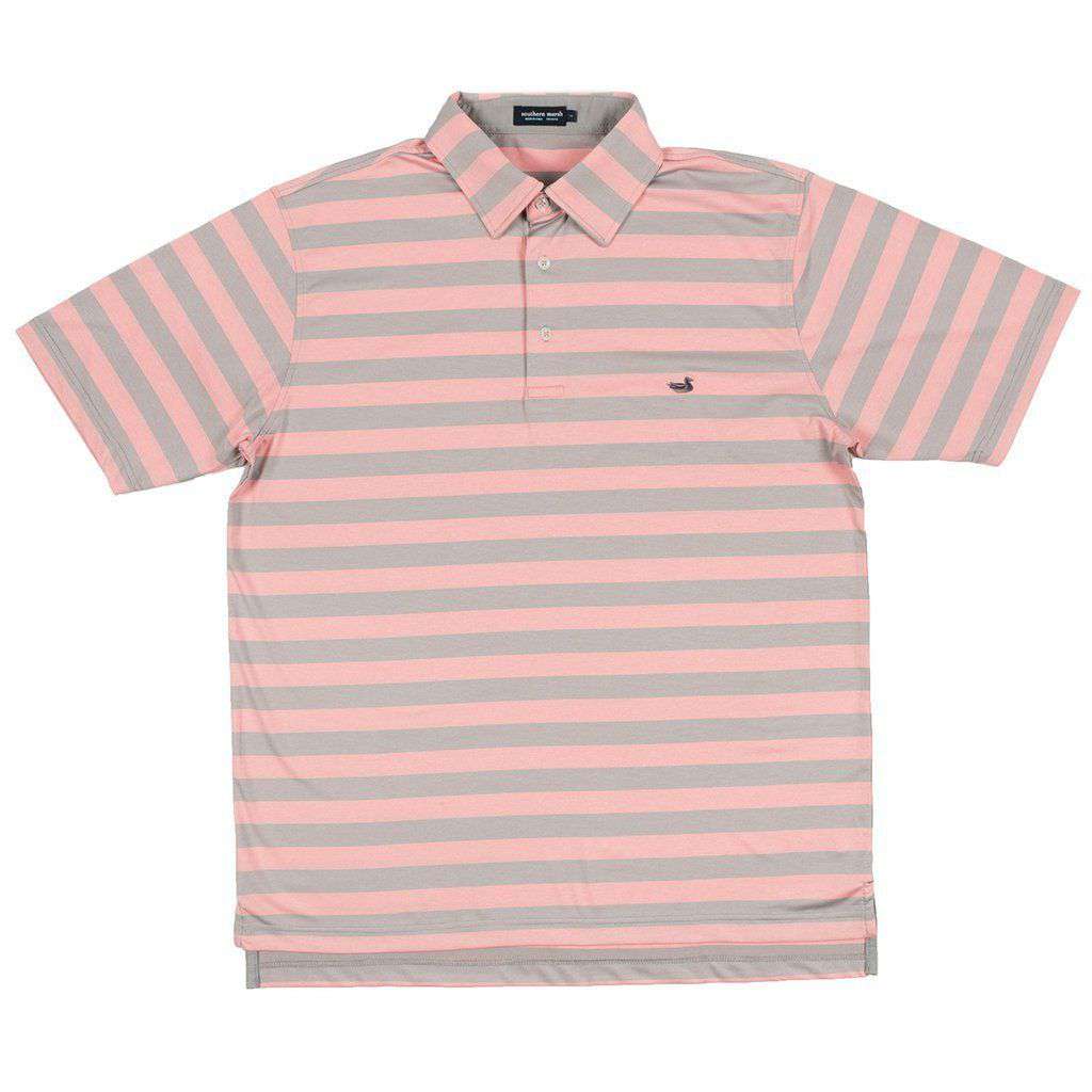 Davis Performance Polo in Gray & Peach by Southern Marsh - Country Club Prep