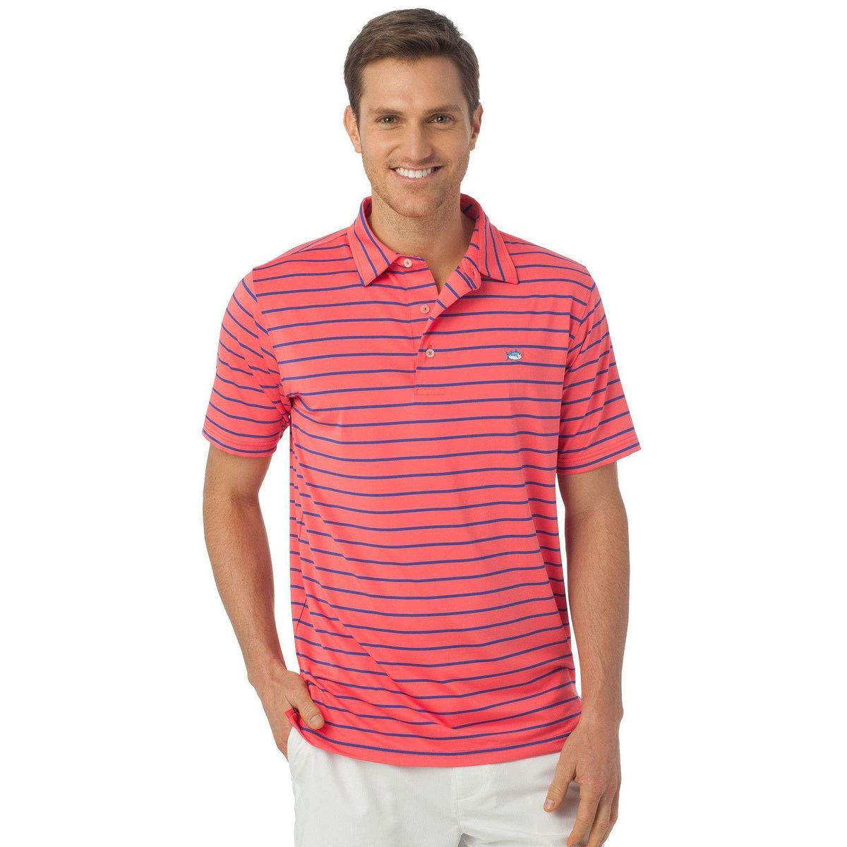 Driver Stripe Performance Polo in Sunset by Southern Tide - Country Club Prep